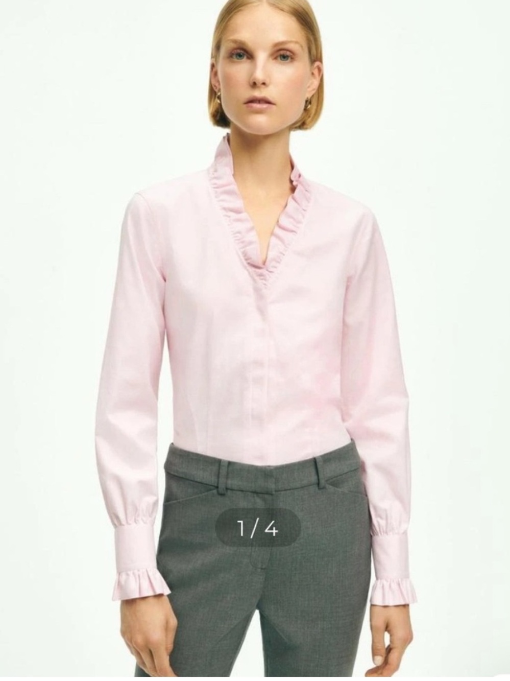 Brooks Brothers Light Pink Ruffle-Trim Button-Down Blouse